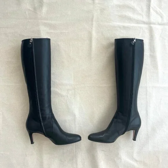 Salvatore Ferragamo | Knee-Length Heel Leather Boots - Sz US 9 / Dark Chocolate - Picture 3 of 12